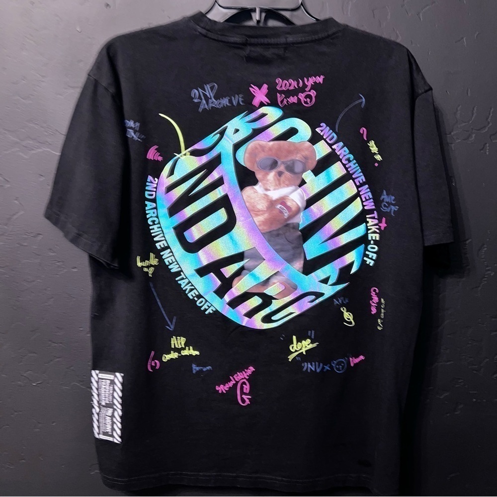 CUIBUJU unisex tee- shirt Color: Black/Neon Size:S Retro